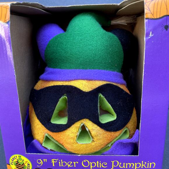 NEW Vintage 9" Fiber Optic Pumpkin Jester Planet Halloween - Picture 3 of 5